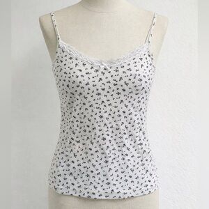 Brandy Melville // cream and navy floral lace tank